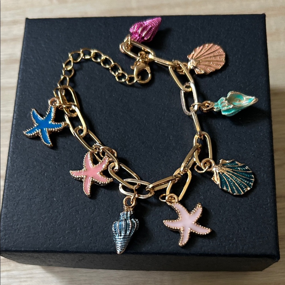 Gold Charm Bracelet with Colorful Sea Charms